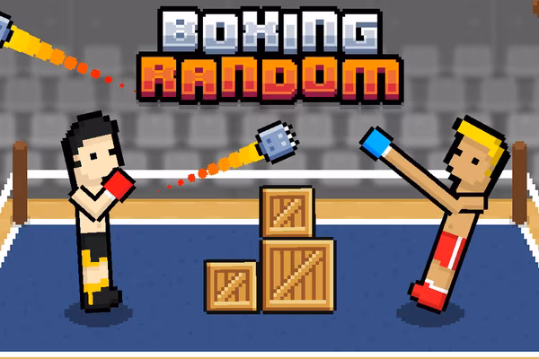 Two ragdoll boxers trading punches under blue spotlights