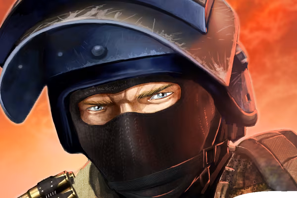 Futuristic soldier aiming a rifle in a night combat zone